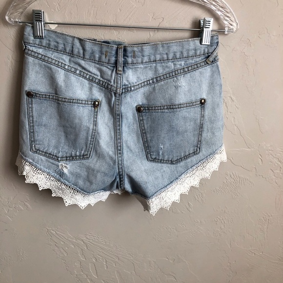 Free People Distressed Crochet Denim Shorts - Picture 11 of 13